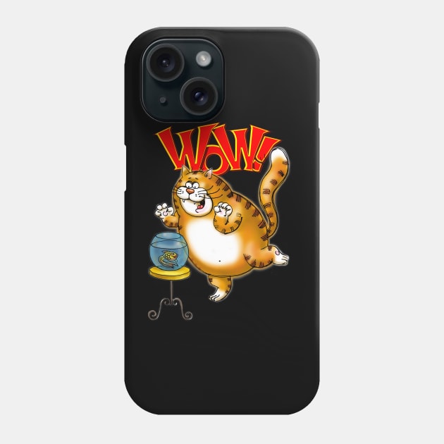 Wow! Fish Bowl! Excited Cat Phone Case by ROSHARTWORK