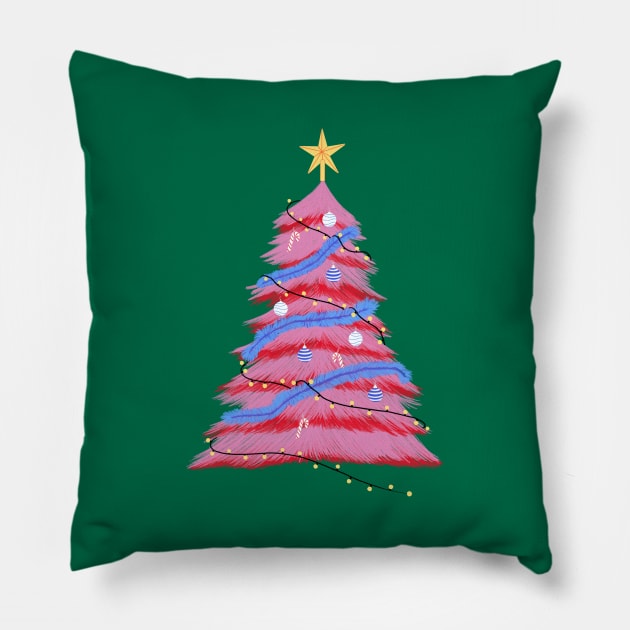Pink christmas tree Pillow by aykimkio