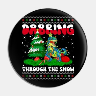 Dabbing Through The Snow T-Rex Dinosaur Christmas Lights Dabbing Dinosaur Pin