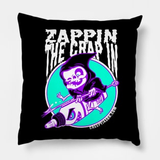 zappin the crap in; black shirt Pillow