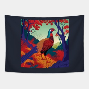 Elegant Pheasant in Japanese print style Art Tapestry