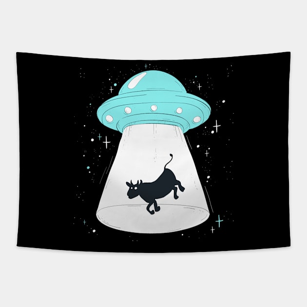 Cow Abduction - UFO Believer Alien Spaceship Space Animals Tapestry by YouareweirdIlikeyou