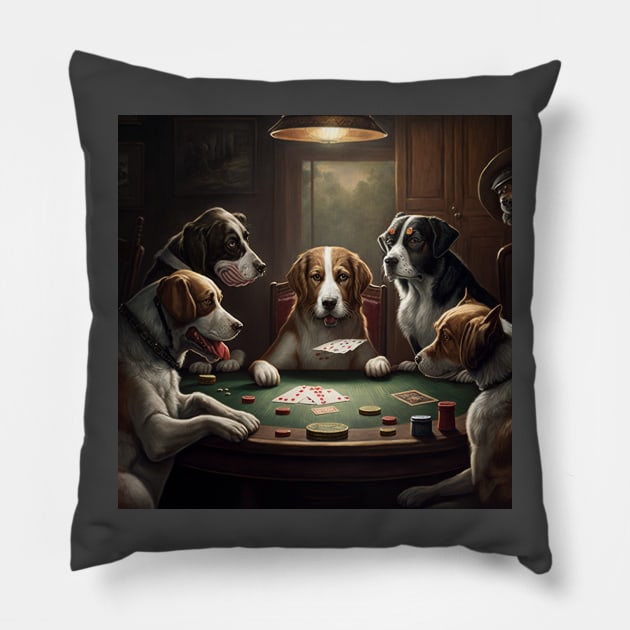 Funny Dogs Playing Poker by C.M. Coolidge illustration Pillow by KOTYA