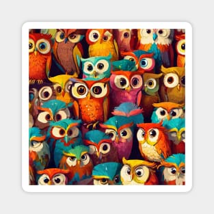 Owls Collage Colorful Cute Magnet