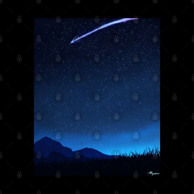 Shooting Star Night Time Scenery - Calming Anime Nature Scene by DotNeko