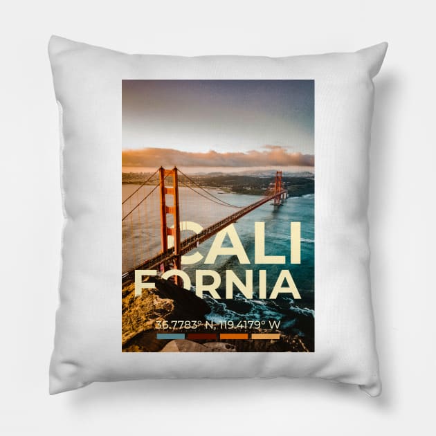 California Travel Poster Pillow by mardavemardave