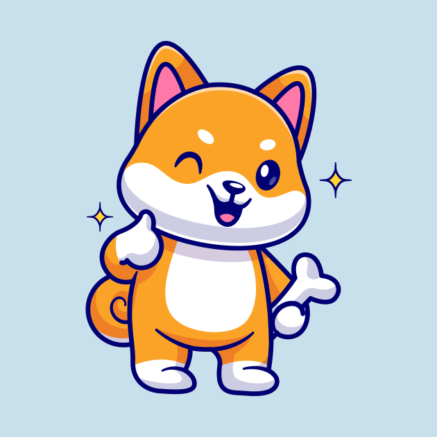 Cute Shiba Inu Holding Bone With Thumb Up Cartoon by Catalyst Labs