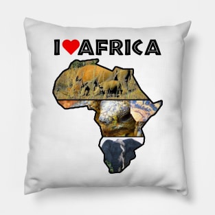 I Love Africa Wildlife Collage Map Pillow