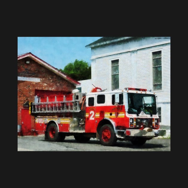 Firemen - Fire Engine in Front of Fire Station by SusanSavad