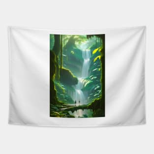 Cute Couple in Waterfalls in a Forest Tapestry