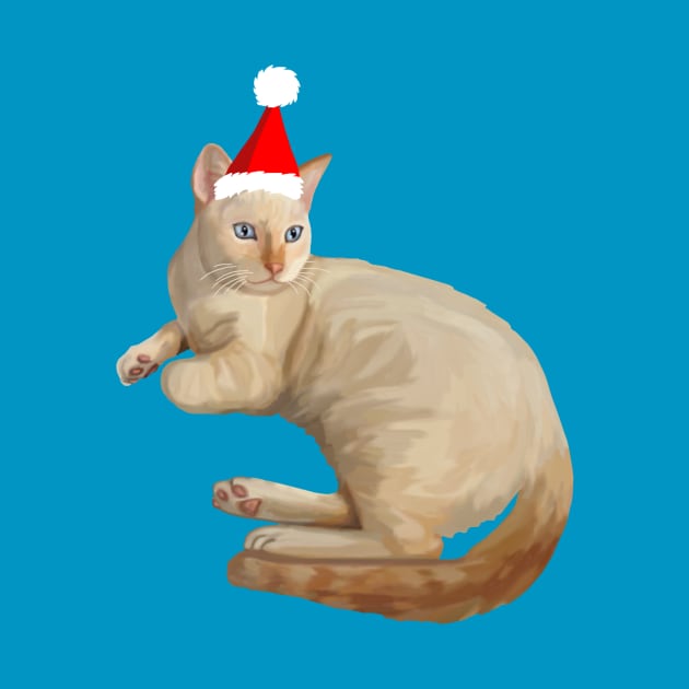 Christmas Santa Hat Flame Point Siamese Cat by Art by Deborah Camp