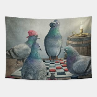 Checker Playing Pigeons Tapestry