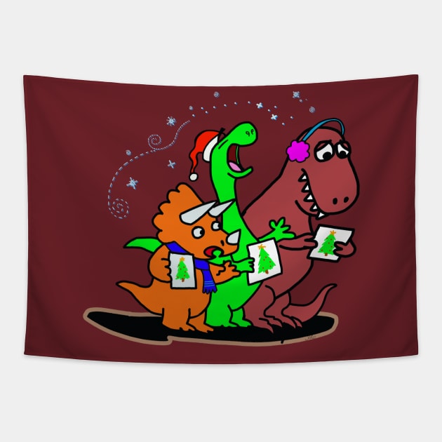 DInosaur Christmas Choir Tapestry by wolfmanjaq