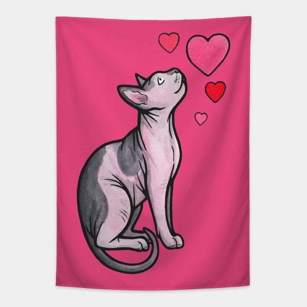 Sphynx cat love Tapestry by animalartbyjess