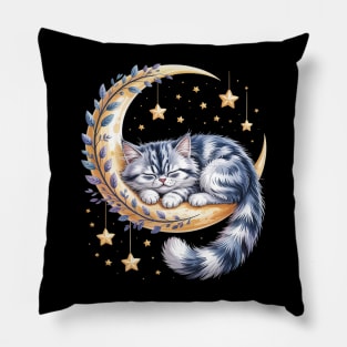 Crescent Moon British Longhair Cat Highland Straight Pillow