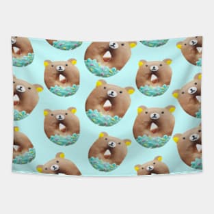 kawaii food cute mint green cartoon bear donuts Tapestry