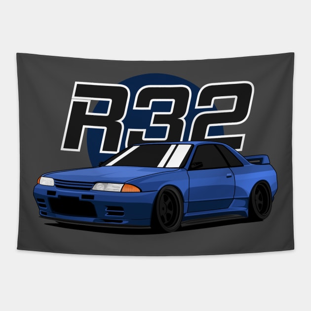 gtr r32 dark blue side angle Tapestry by masjestudio