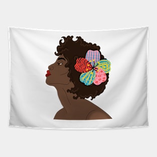 Women's Face illustaration with Patchwork Flower Tapestry