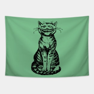 Smiling Cat on Green Tapestry