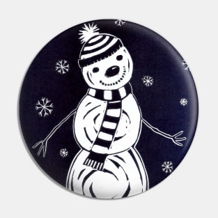 Christmas Snowman Linocut Pin