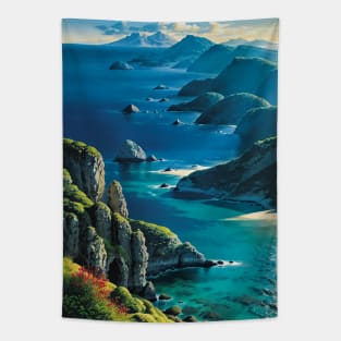 Overlook of an Ocean from a Cliffside Tapestry