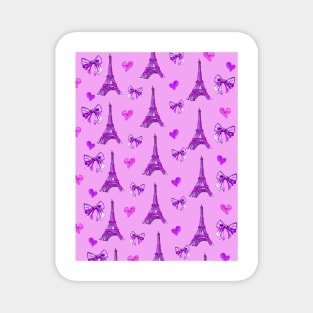 Girly Eiffel Tower Pattern in Watercolours Purple Background Magnet