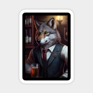 Wild And Classy Barkeeper Wolf In A Suit - Unique Wildlife Art Print For Fashion Lovers Magnet