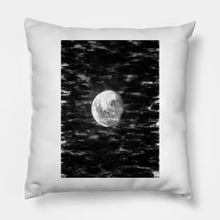 Partial Moon In The Night Sky Monochrome. For Moon Lovers. Pillow