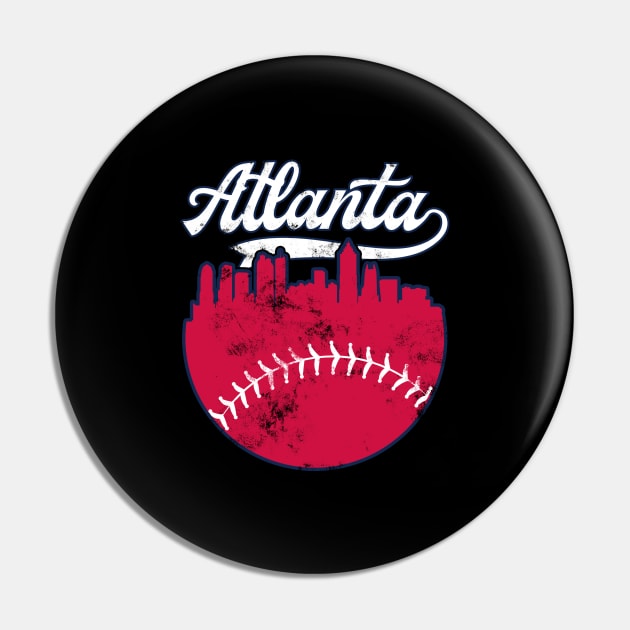 Atlanta GA Baseball Skyline  Vintage Retro graphic Pin by Bluebird Moon