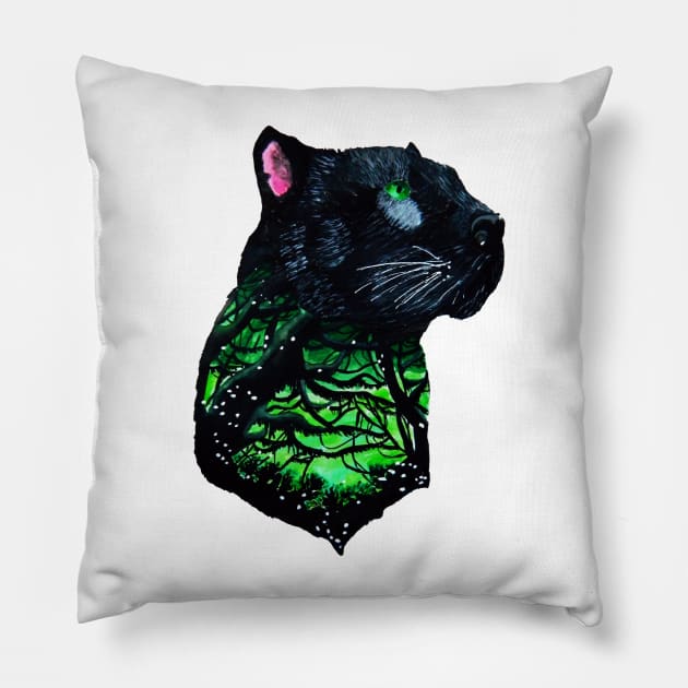 Panther with its jungle background Pillow by Eikia