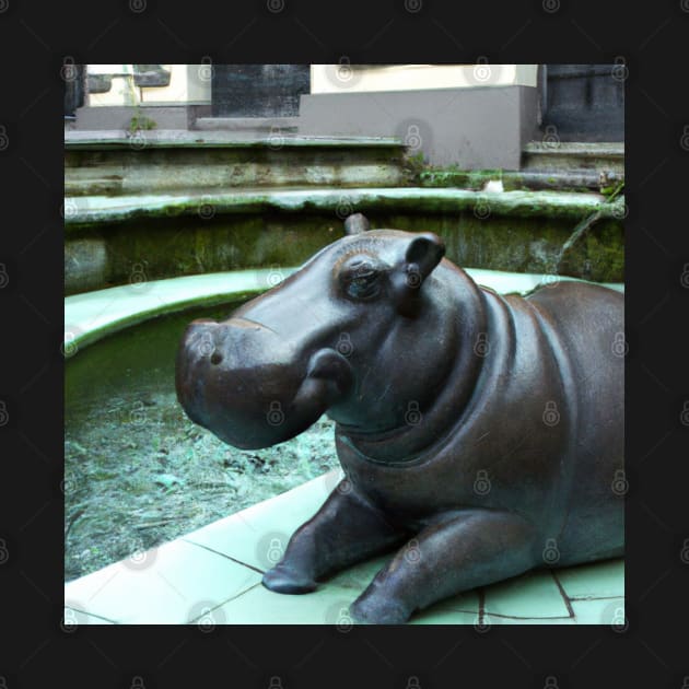 Hippo Sculpture Statue Digital Artwork Fountain Scene by DesignIndex