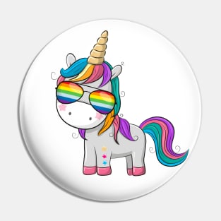 Cute unicorn with sunglasses colors of the rainbow. Pin