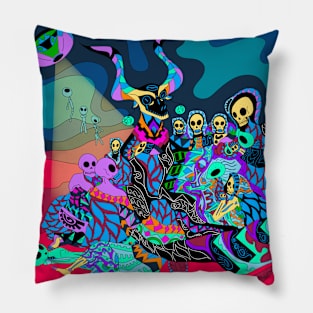 galactic issues with witches, the alien coven in ecopop Pillow