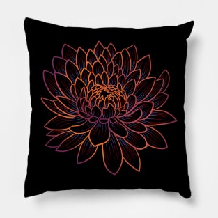 Colorful chrysanthemum or Mums flower drawing - faded orange with red and blue lines in the petals. Pillow