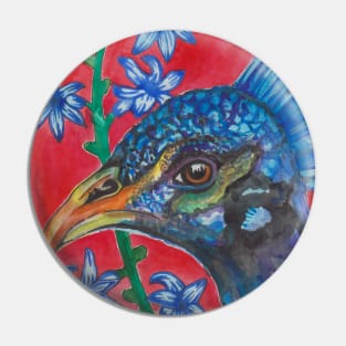 Blue peacock bird and flowers Pin