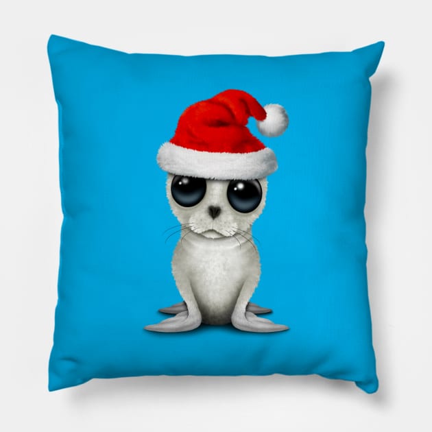 Baby Arctic Seal Wearing a Santa Hat Pillow by jeffbartels