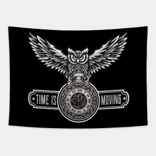 Owl with Watch Time Is Moving Steampunk Design Tapestry
