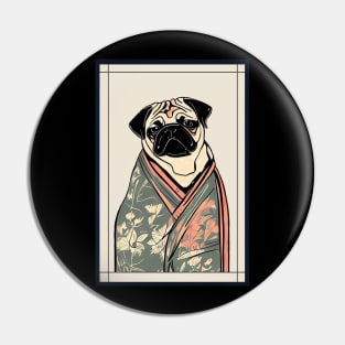 Pug Japanese with kimono vintage Pin
