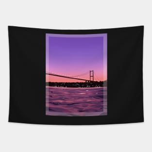 Istanbul Bosphorus View Illustration Wall Art Tapestry