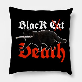 black death or black cat eats fish Pillow