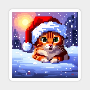 Christmas Cat Pixel Art Magnet