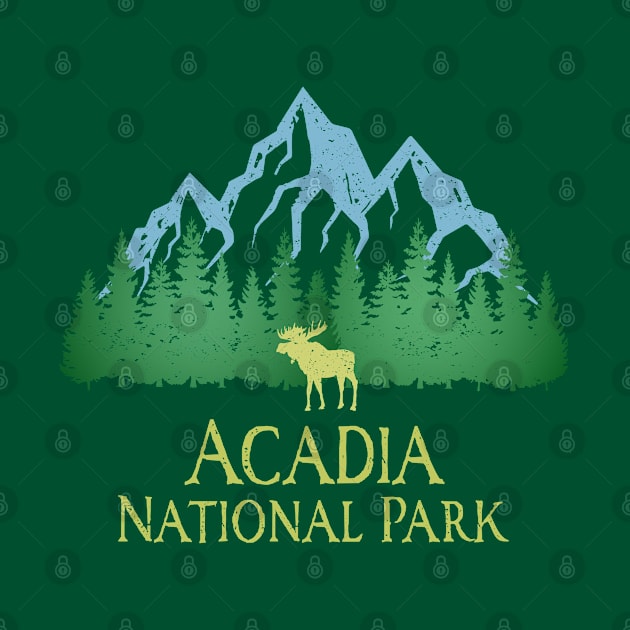 Acadia National Park Maine Mountain Trees Silhouette Moose by Pine Hill Goods