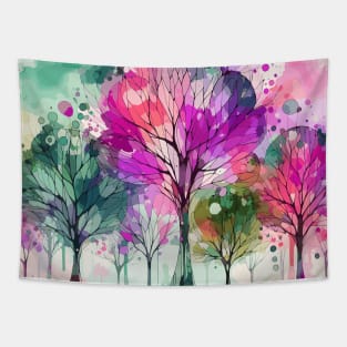 Colorful Pink Pastel Abstract Trees Tapestry