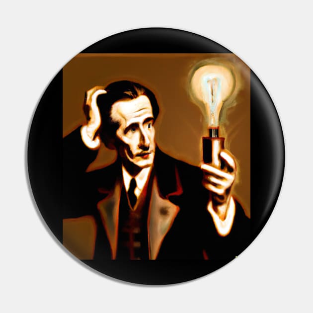 Nikola Tesla Light Bulb Portrait Digital Fine Art Pin by JustAnEngineer