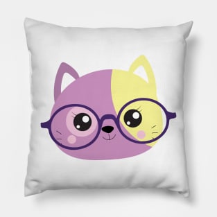 Purple and Yellow Hipster Cat Pillow