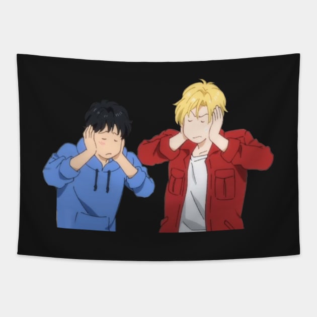 Ash and Eiji covering their ears Tapestry by Sophprano