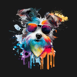 Colourful Cool Yorkshire Terrier Dog with Sunglasses T-Shirt