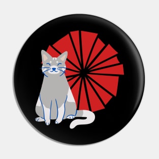 Grey cat with red background Pin