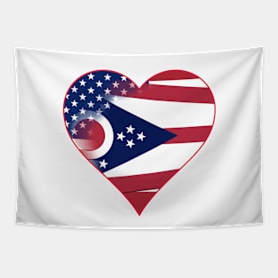 State of Ohio Flag and American Flag Fusion Design Tapestry