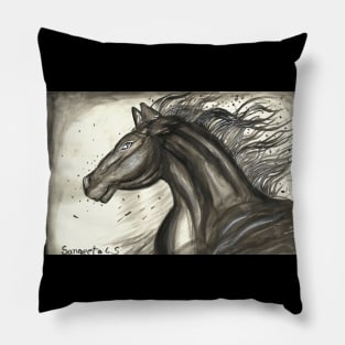 horse ink scribbles monochrome ink painting Pillow